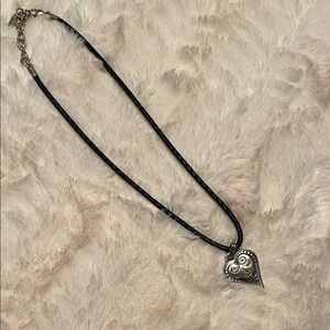 Silver Heart Pendant Necklace on Black Braided Cord